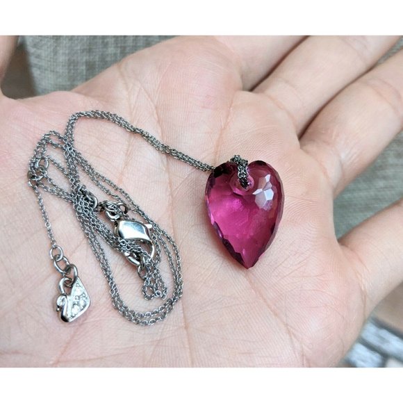 Swarovski Swan Brand Fuchsia Pink Crystal Heart Necklace Earrings Jewelry Set - Picture 7 of 11